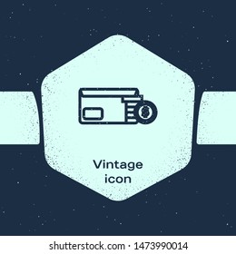 Grunge line Envelope with coin dollar symbol icon isolated on blue background. Salary increase, money payroll, compensation income. Monochrome vintage drawing. Vector Illustration