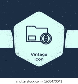 Grunge line Envelope with coin dollar symbol icon isolated on blue background. Salary increase, money payroll, compensation income. Monochrome vintage drawing. Vector Illustration