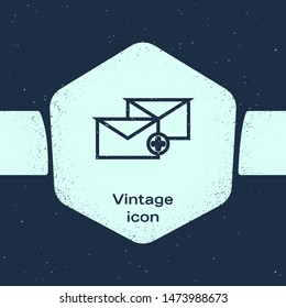 Grunge line Envelope icon isolated on blue background. Received message concept. New, email incoming message, sms. Mail delivery service. Monochrome vintage drawing. Vector Illustration