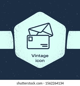 Grunge line Envelope icon isolated on blue background. Email message letter symbol. Monochrome vintage drawing. Vector Illustration