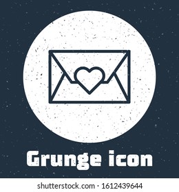 Grunge line Envelope with Valentine heart icon isolated on grey background. Message love. Letter love and romance. Monochrome vintage drawing. Vector Illustration