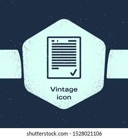 Grunge line Exam sheet with check mark icon isolated on blue background. Test paper, exam, or survey concept. School test or exam. Monochrome vintage drawing. Vector Illustration