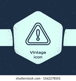 Grunge line Exclamation mark in triangle icon isolated on blue background. Hazard warning sign, careful, attention, danger warning important sign. Monochrome vintage drawing. Vector Illustration