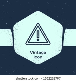 Grunge line Exclamation mark in triangle icon isolated on blue background. Hazard warning sign, careful, attention, danger warning important sign. Monochrome vintage drawing. Vector Illustration