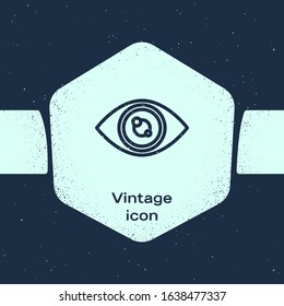 Grunge line Eye icon isolated on blue background. Monochrome vintage drawing. Vector Illustration