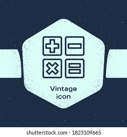 Grunge line Feather and inkwell icon isolated on blue background. Monochrome vintage drawing. Vector Illustration