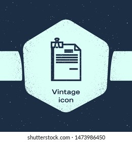 Grunge line File document and binder clip icon isolated on blue background. Checklist icon. Business concept. Monochrome vintage drawing. Vector Illustration