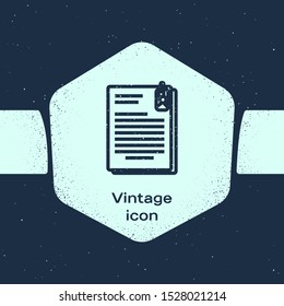 Grunge line File document and paper clip icon isolated on blue background. Checklist icon. Business concept. Monochrome vintage drawing. Vector Illustration