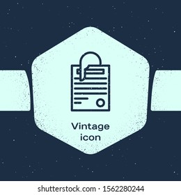 Grunge line File document and paper clip icon isolated on blue background. Checklist icon. Business concept. Monochrome vintage drawing. Vector Illustration