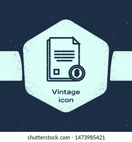 Grunge line Finance document icon isolated on blue background. Paper bank document with dollar coin for invoice or bill concept. Monochrome vintage drawing. Vector Illustration
