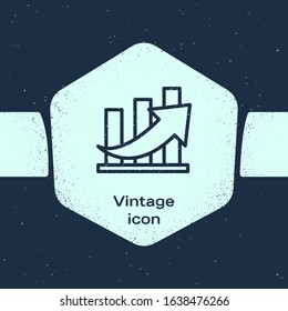 Grunge line Financial growth and coin icon isolated on blue background. Increasing revenue. Monochrome vintage drawing. Vector Illustration