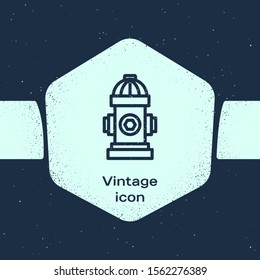 Grunge line Fire hydrant icon isolated on blue background. Monochrome vintage drawing. Vector Illustration