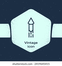 Grunge line Firework rocket icon isolated on blue background. Concept of fun party. Explosive pyrotechnic symbol. Monochrome vintage drawing. Vector