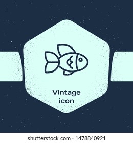 Grunge line Fish icon isolated on blue background. Monochrome vintage drawing. Vector Illustration