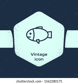 Grunge line Fish icon isolated on blue background. Monochrome vintage drawing. Vector Illustration