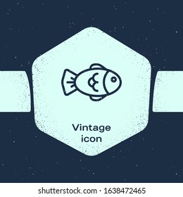 Grunge line Fish icon isolated on blue background. Monochrome vintage drawing. Vector Illustration