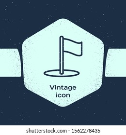 Grunge line Flag icon isolated on blue background. Location marker symbol. Monochrome vintage drawing. Vector Illustration