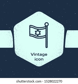 Grunge line Flag of Israel icon isolated on blue background. National patriotic symbol. Monochrome vintage drawing. Vector Illustration