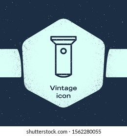Grunge line Flashlight icon isolated on blue background. Monochrome vintage drawing. Vector Illustration