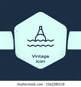Grunge line Floating buoy on the sea icon isolated on blue background. Monochrome vintage drawing. Vector Illustration
