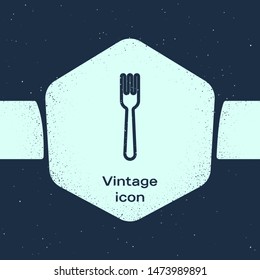 Grunge line Fork icon isolated on blue background. Cutlery symbol. Monochrome vintage drawing. Vector Illustration
