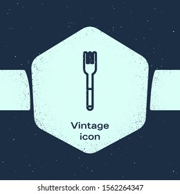 Grunge line Fork icon isolated on blue background. Cutlery symbol. Monochrome vintage drawing. Vector Illustration