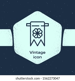 Grunge line Four leaf clover icon isolated on blue background. Party pennant for birthday celebration, festival. Happy Saint Patrick day. Monochrome vintage drawing. Vector Illustration