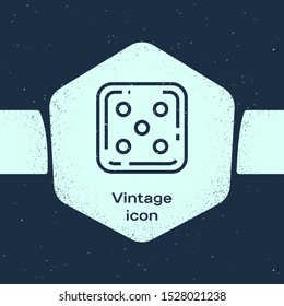 Grunge line Game dice icon isolated on blue background. Casino gambling. Monochrome vintage drawing. Vector Illustration
