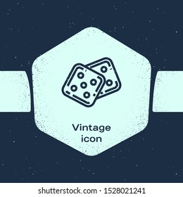 Grunge line Game dice icon isolated on blue background. Casino gambling. Monochrome vintage drawing. Vector Illustration