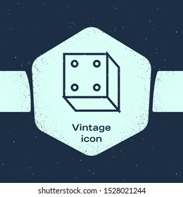 Grunge line Game dice icon isolated on blue background. Casino gambling. Monochrome vintage drawing. Vector Illustration