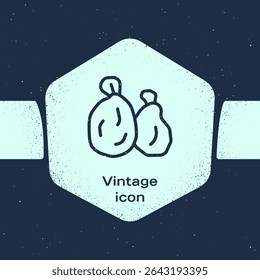 Grunge-Linie Mülltütensymbol einzeln auf blauem Hintergrund. Monochrome Vintage-Zeichnung. Vektorgrafik