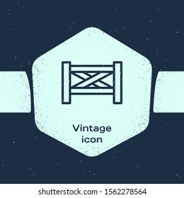 Grunge line Garden fence wooden icon isolated on blue background. Monochrome vintage drawing. Vector Illustration
