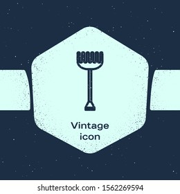 Grunge line Garden rake icon isolated on blue background. Tool for horticulture, agriculture, farming. Ground cultivator. Housekeeping equipment. Monochrome vintage drawing. Vector Illustration