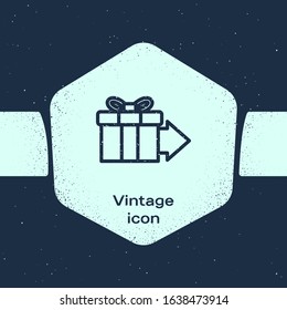 Grunge line Gift box icon isolated on blue background. Monochrome vintage drawing. Vector Illustration