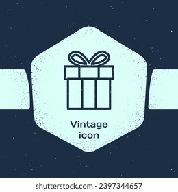 Grunge line Gift box icon isolated on blue background. Happy Birthday. Monochrome vintage drawing. Vector