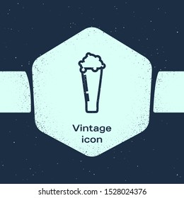 Grunge line Glass of beer icon isolated on blue background. Monochrome vintage drawing. Vector Illustration