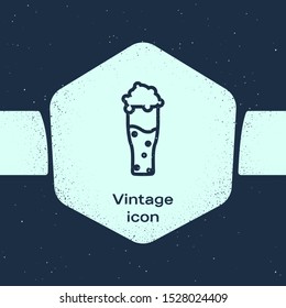 Grunge line Glass of beer icon isolated on blue background. Monochrome vintage drawing. Vector Illustration