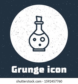 Grunge line Glass bottle with magic elixir icon isolated on grey background. Computer game asset. Monochrome vintage drawing. Vector Illustration