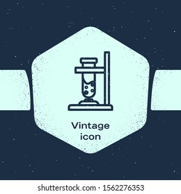 Grunge line Glass test tube flask on fire heater experiment icon isolated on blue background. Laboratory equipment. Monochrome vintage drawing. Vector Illustration