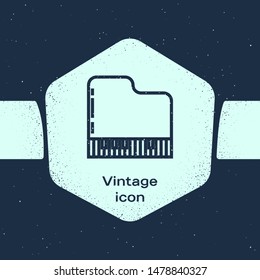 Grunge line Grand piano icon isolated on blue background. Musical instrument. Monochrome vintage drawing. Vector Illustration