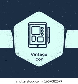 Grunge line Graphic tablet icon isolated on blue background. Monochrome vintage drawing. Vector Illustration