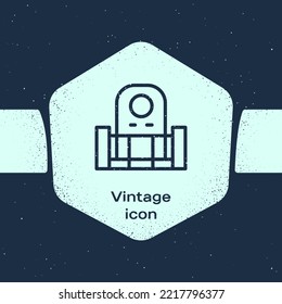 Grunge line Grave with tombstone icon isolated on blue background. Monochrome vintage drawing. Vector