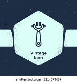 Grunge Line Hair Brush For Dog And Cat Icon Isolated On Blue Background. Brush For Animal Fur. Pet Accessory. Monochrome Vintage Drawing. Vector