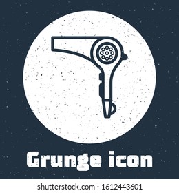 Grunge line Hair dryer icon isolated on grey background. Hairdryer sign. Hair drying symbol. Blowing hot air. Monochrome vintage drawing. Vector Illustration