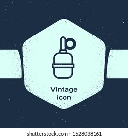 Grunge line Hand grenade icon isolated on blue background. Bomb explosion. Monochrome vintage drawing. Vector Illustration