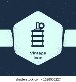 Grunge line Hand grenade icon isolated on blue background. Bomb explosion. Monochrome vintage drawing. Vector Illustration