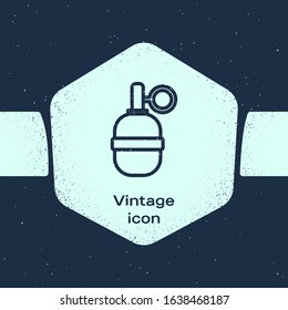 Grunge line Hand grenade icon isolated on blue background. Bomb explosion. Monochrome vintage drawing. Vector Illustration