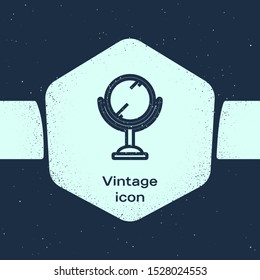 Grunge line Hand mirror icon isolated on blue background. Monochrome vintage drawing. Vector Illustration