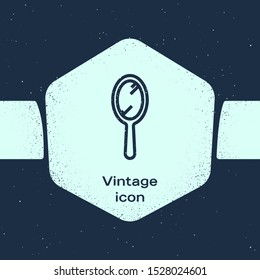Grunge line Hand mirror icon isolated on blue background. Monochrome vintage drawing. Vector Illustration
