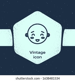 Grunge line Happy little boy head icon isolated on blue background. Face of baby boy. Monochrome vintage drawing. Vector Illustration